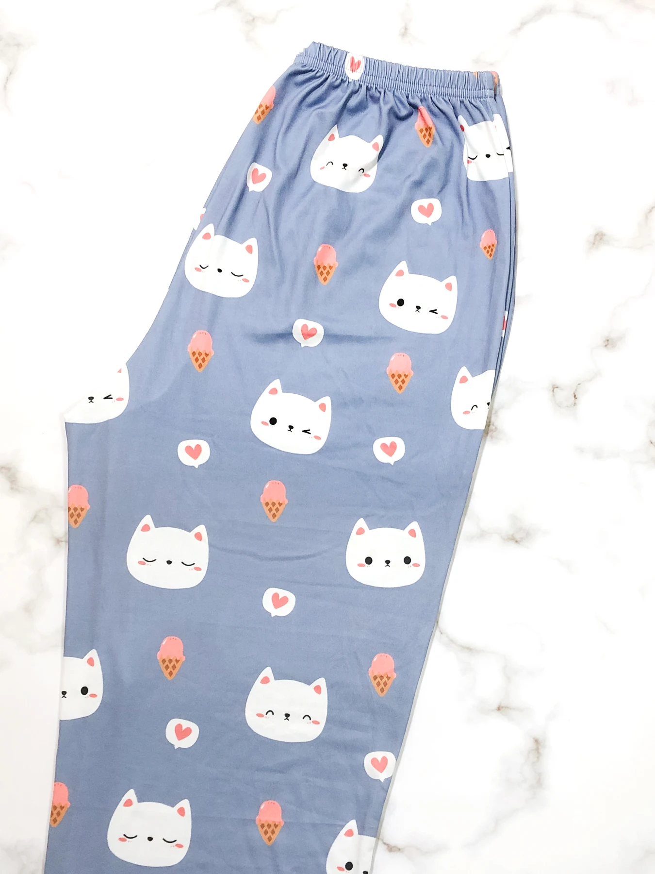 Allover Prints Cartoon Cat Women Pajamas Set Summmer Sleepwear Sleeveless Spaghetti Strap Top & Pants Grey Blue Cute Casual