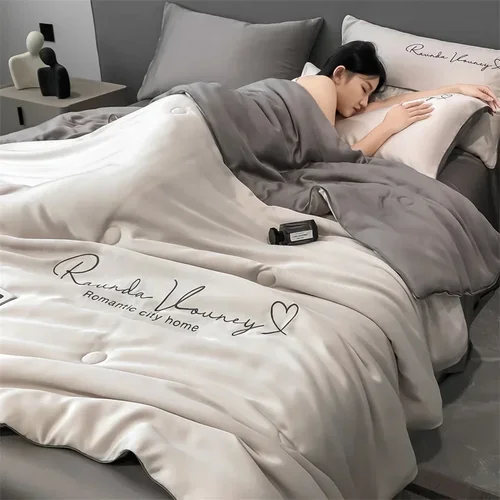 심플한 모던 에어 컨디션 얇은 담요, 침대 위 푹신한 격자 무늬 담요, 여름 퀼트, 편안한 이불
