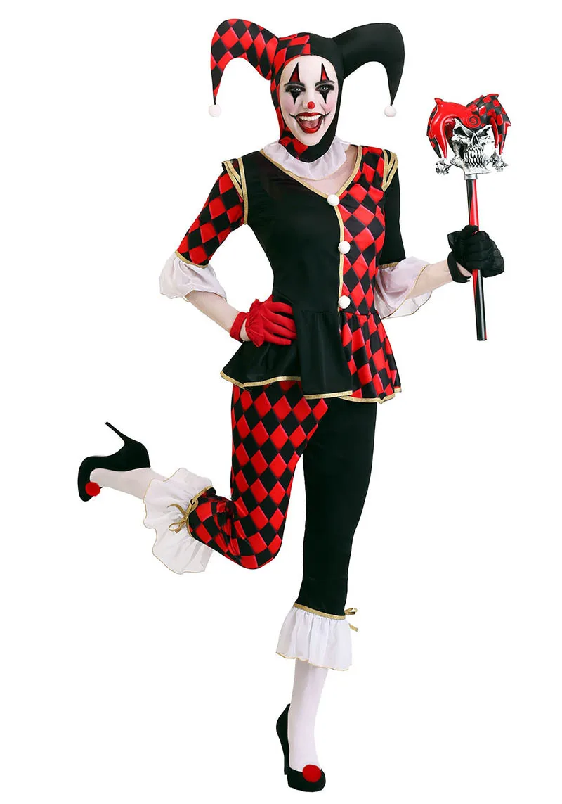 Halloween-Kostüm-Set, gruseliger Zirkus-Clown, Damen- und Herren-Eup-Ball-Performance-Outfit, 2023, Herbst, Neuankömmling