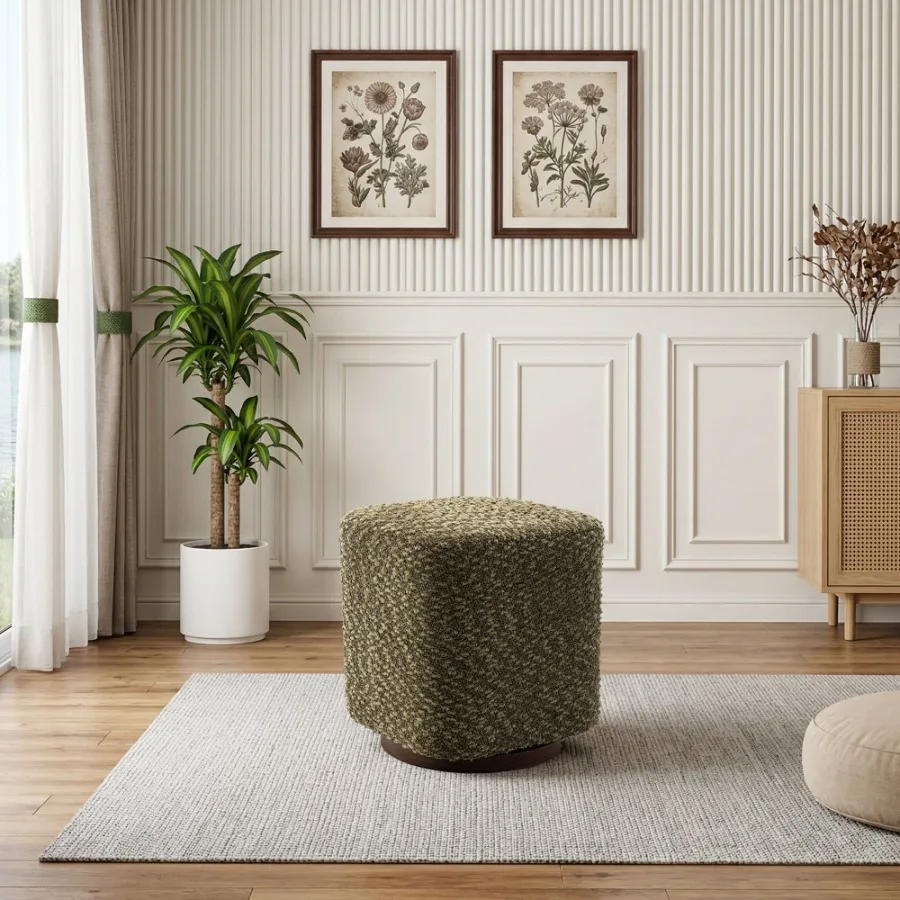 

360°Swivel Vanity Stool Upholstered Makeup Chair Modern Accent Ottoman for Bedroom Living Room Olive