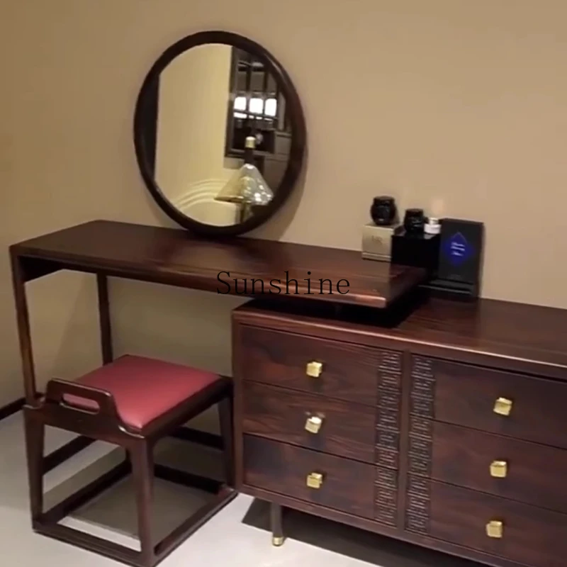 

New Chinese modern retro home office computer desk with drawers solid wood dresser bedroom integrated