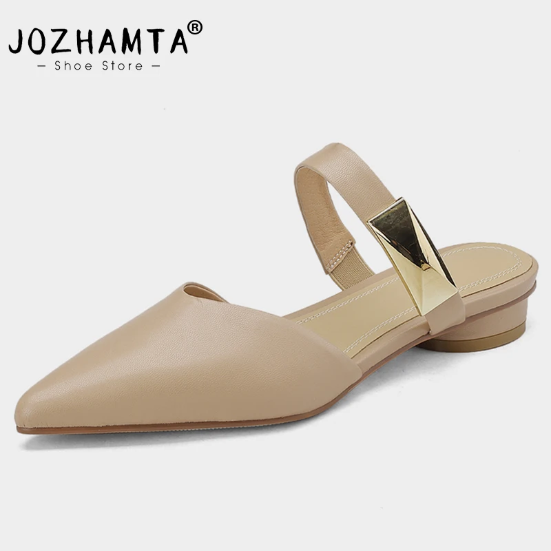 JOZHAMTA Size 34-40 Sandals Women 2023 Summer Low Heels Shoes For Women Real Leather Mules Closed Toe Slippers Casual Slides