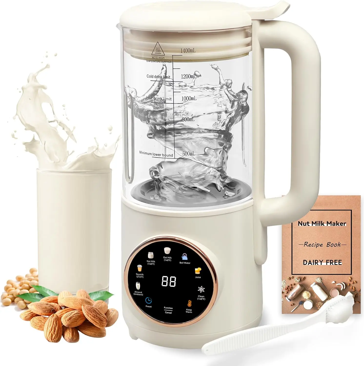 

8 in 1 Nut Milk Maker Machine, 48oz Homemade Almond, Oat, Soy, Coconut, Plant-Based and Non-Dairy Beverages with Self