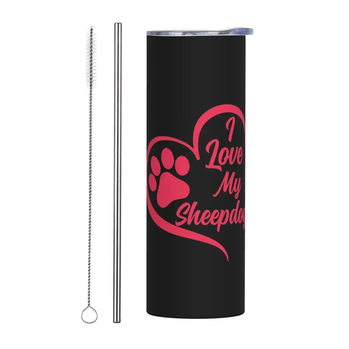 

I Love My Sheepdog, Old English Sheepdog Stainless Steel Tumbler Vacuum Insulated Mug Thermal Cold Cups Straw With Lid 20oz