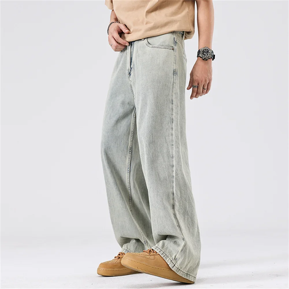 Uomo 2025 Nuovi jeans larghi di alta qualità Moda coreana Pantaloni jeans traspiranti ad asciugatura rapida Pantaloni a gamba larga retrò americani da uomo