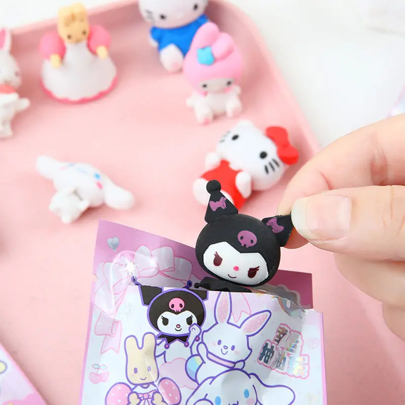 Sanrio blind bag doll eraser cartoon cute three-dimensional shape Hello Kitty Cinnamoroll Kuromi new stationery for students