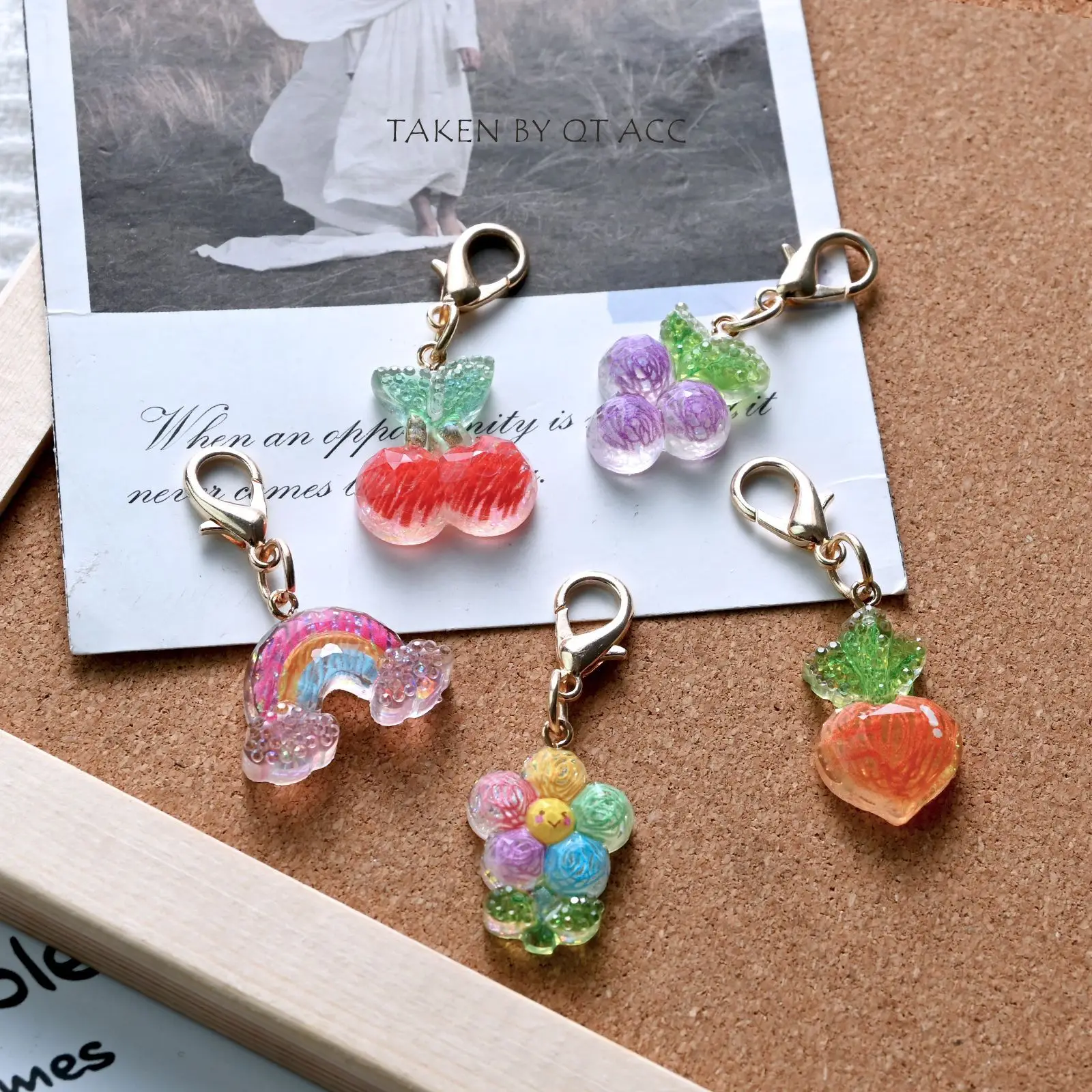 Bag Pendant Keychain Cute Cherry Rainbow Grape Earphone Case Small Pendant Student Girl Bag Water Cup Fashion Versatile Pendant
