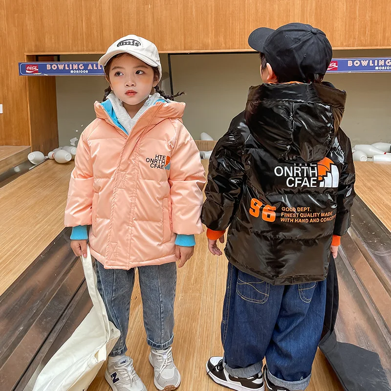 Winter Children Boys Down Jacket Letter Printed Thicken Warm Baby Boys No Wash Snowsuit Contrast Skinny Hooded Toddler Boys Coat image 4