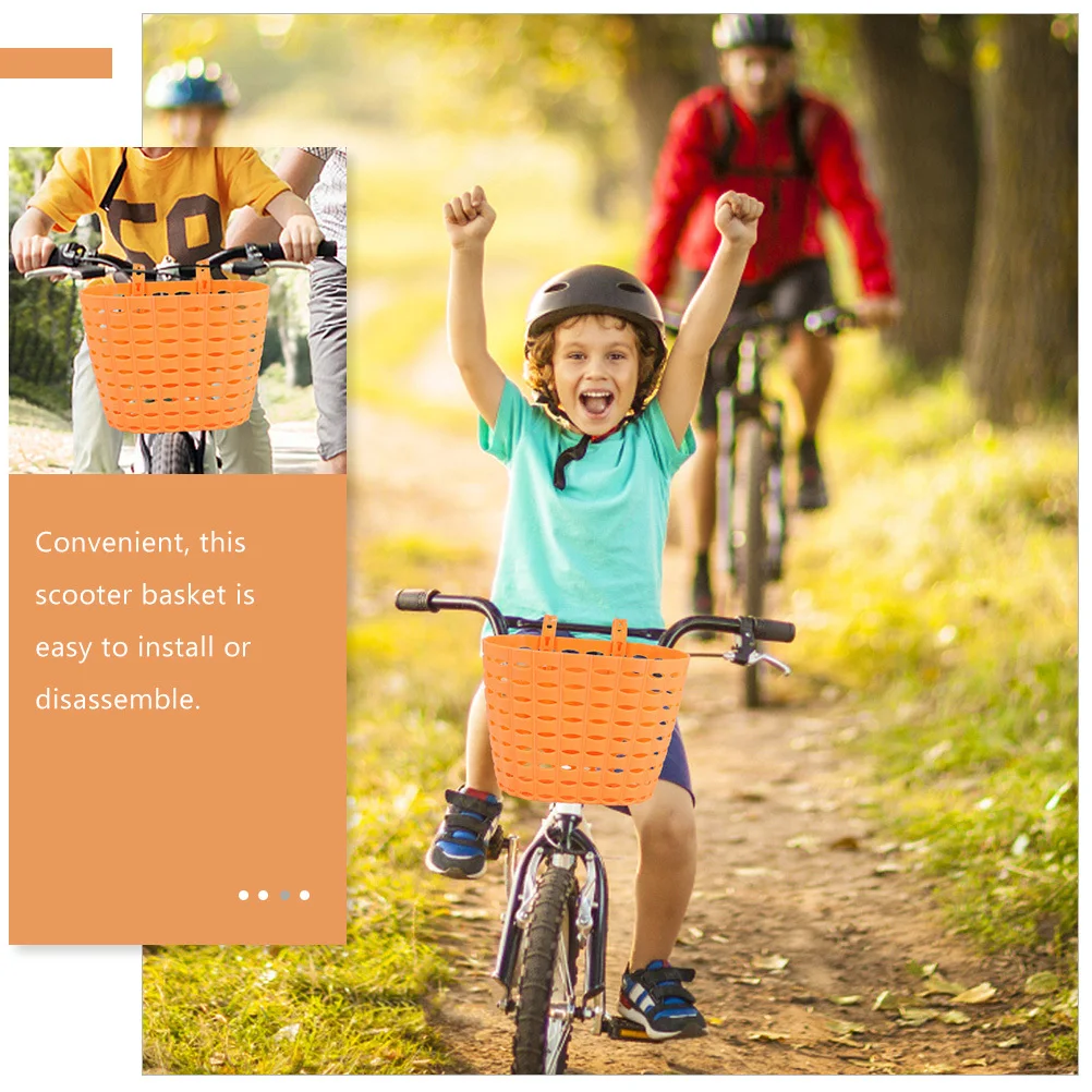 1 مجموعة 1 مجموعة من دراجة سلة النسيج البرتقال الجبهة البلاستيك سكوتر سلة التخزين للأطفال دراجة المقود الدراجات تركيبات