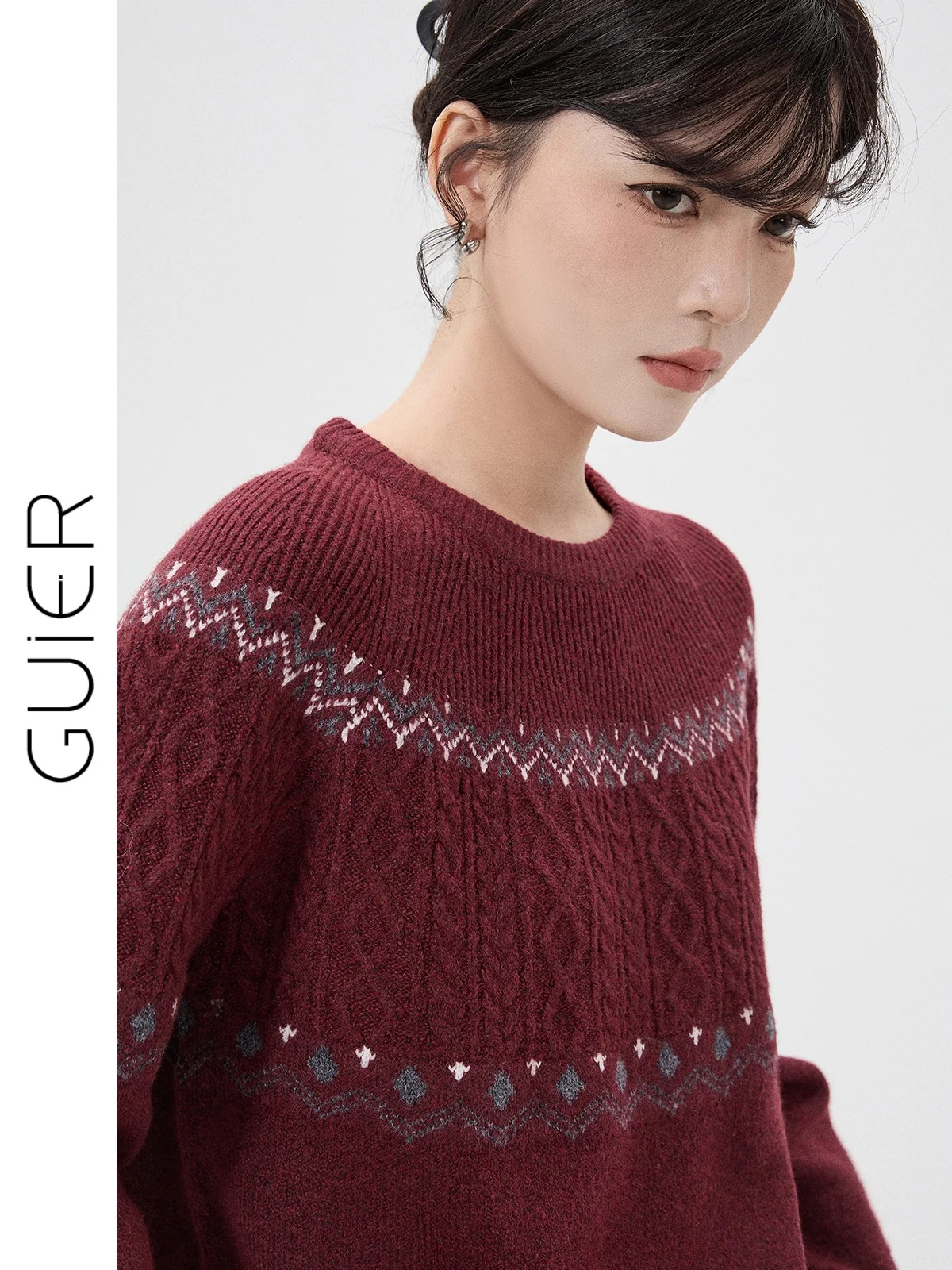 

Вязаный свитер Guier для женщин, с круглым вырезом, винтажный, зимний, модный, с уникальным дизайном, длинный рукав, свободный крой, повседневный топ