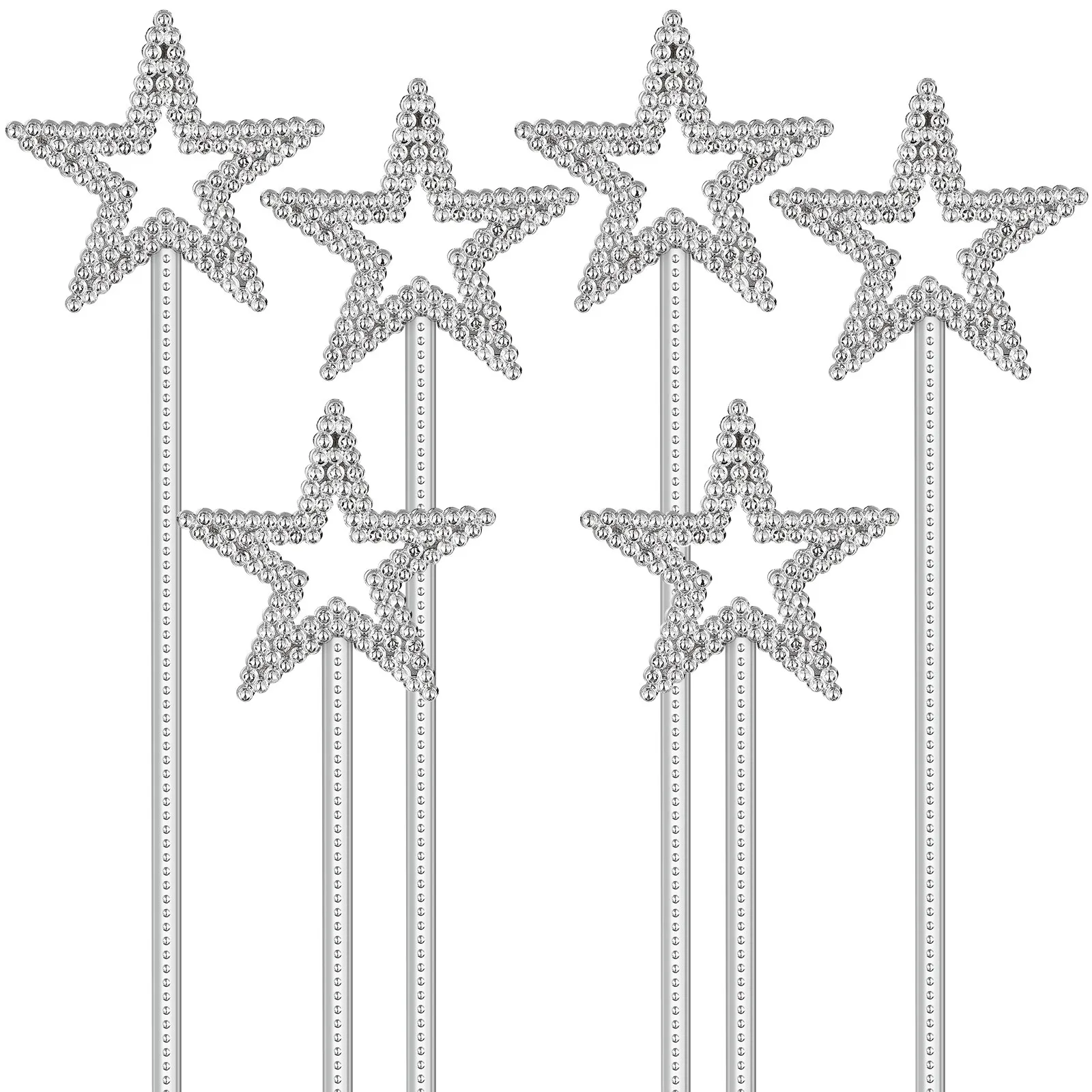 12Pcs Plastic Fairy Stick Silver 22Mm Star Wand for Princess Party Halloween Birthday Cosplay Sparkling Star Shaped Wand