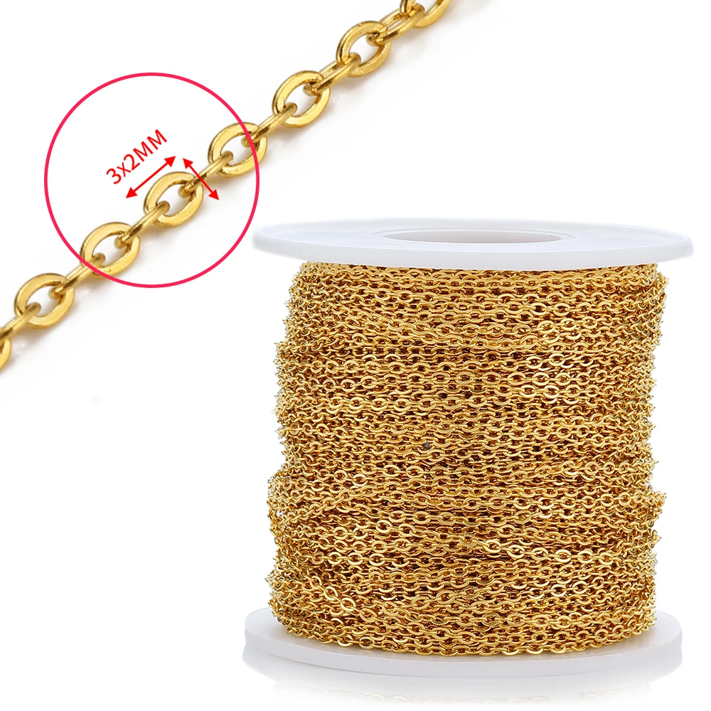 10 Meter 2 Meter Goldfarbene Edelstahl O-förmige Gedrehte Ketten DIY Halskette Armband Körperkette Schmuckherstellung Zubehör