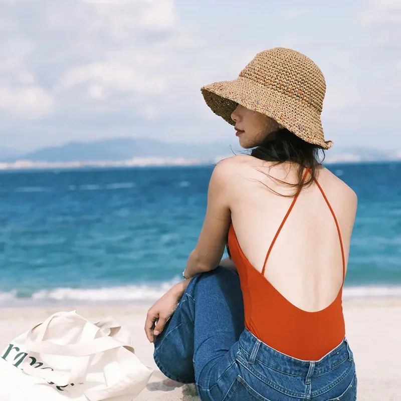 Summer Sun Hats for Women Straw Hat Showing Face Small Bucket Hat Large Brim Sunshade and Sunscreen Seaside Beach Cap