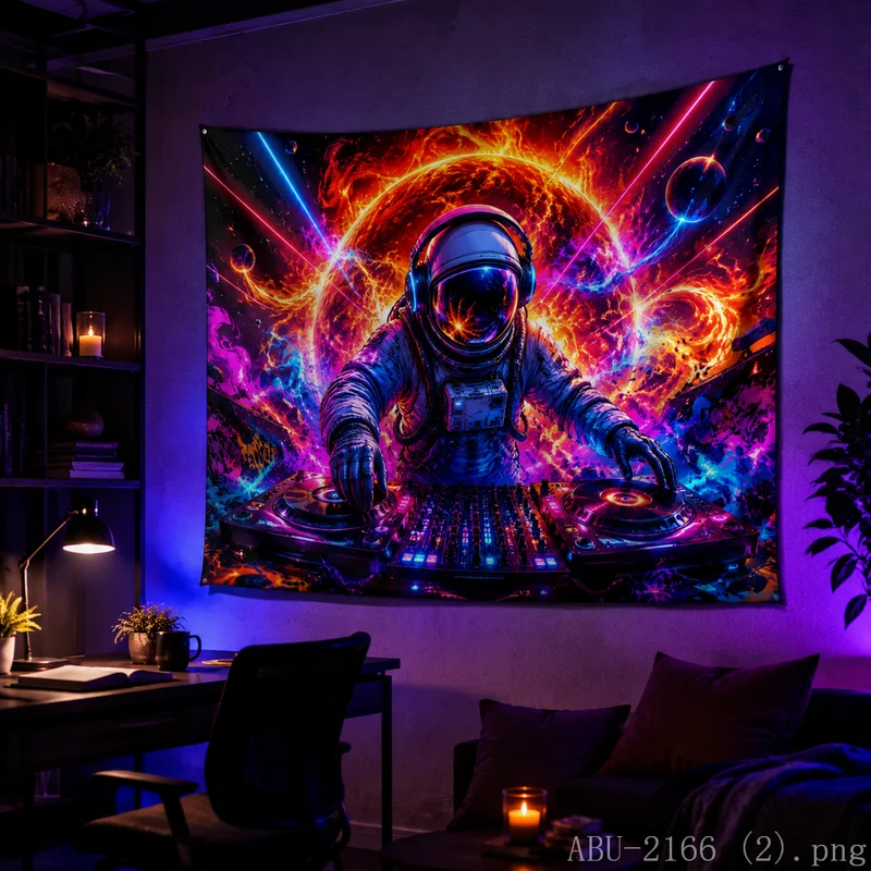 VIKAMA Psychedelic Space DJ Astronaut Tapestry Nebula Planet Wall Hanging Aesthetic Background Decor for Bedroom Gaming Room