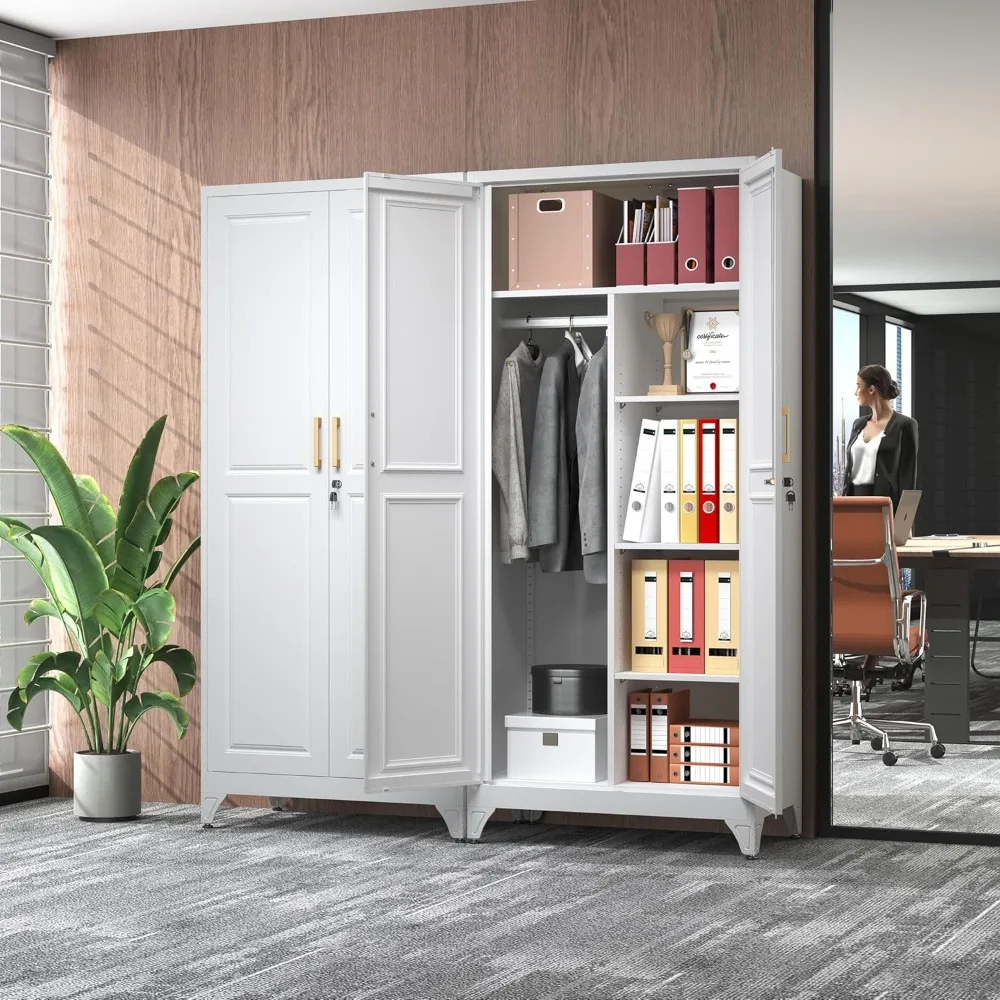 

Metal Wardrobe Closet,71" H Wardrobe Cabinet with Locking Doors,White Clothing Storage Cabinets with Hanging Rod, Customized