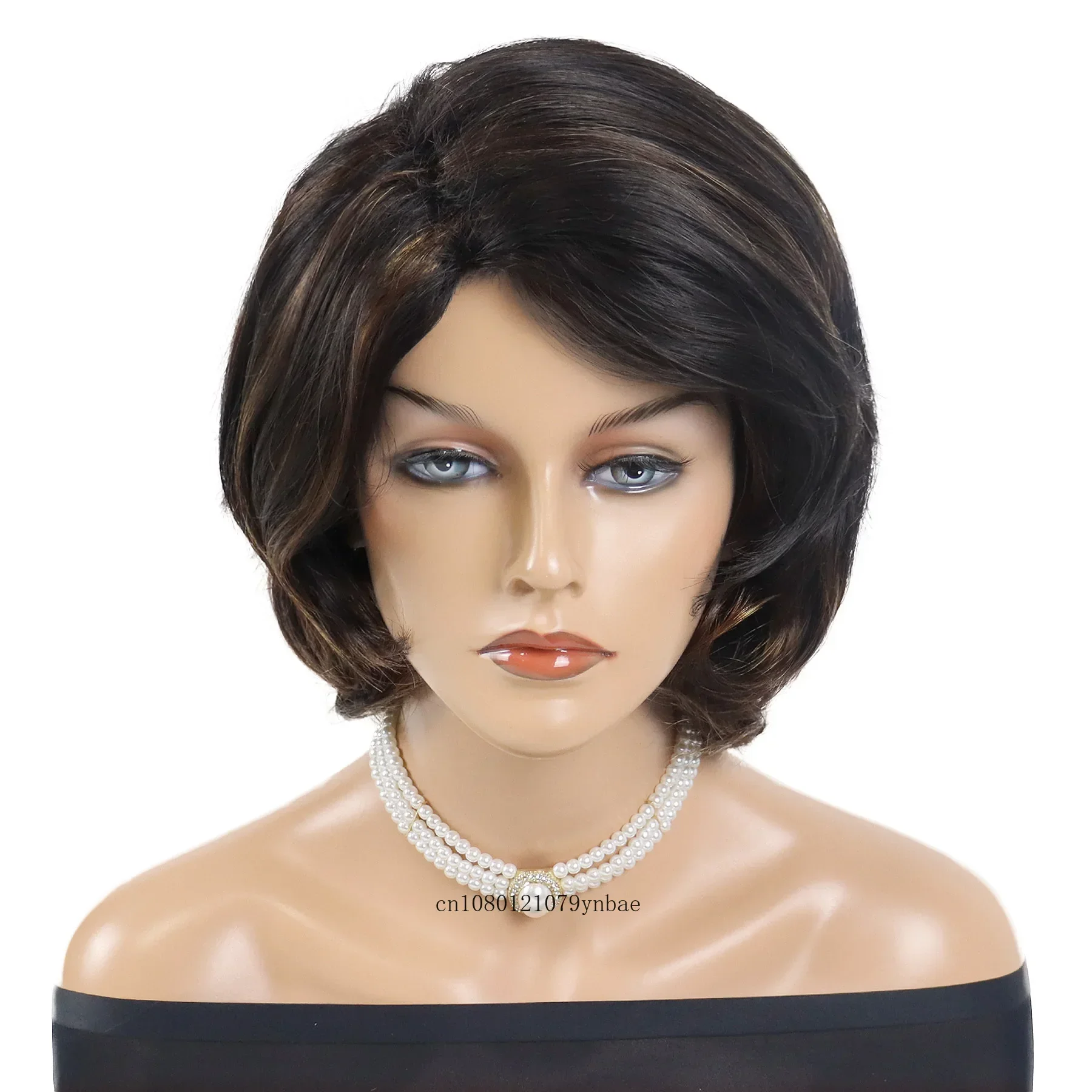 Women's Mix Brown Synthetic Wigs for Lady Girls Bob Hairstyle Short Curly Wig with Bangs Daily Costume Party Natural Looking