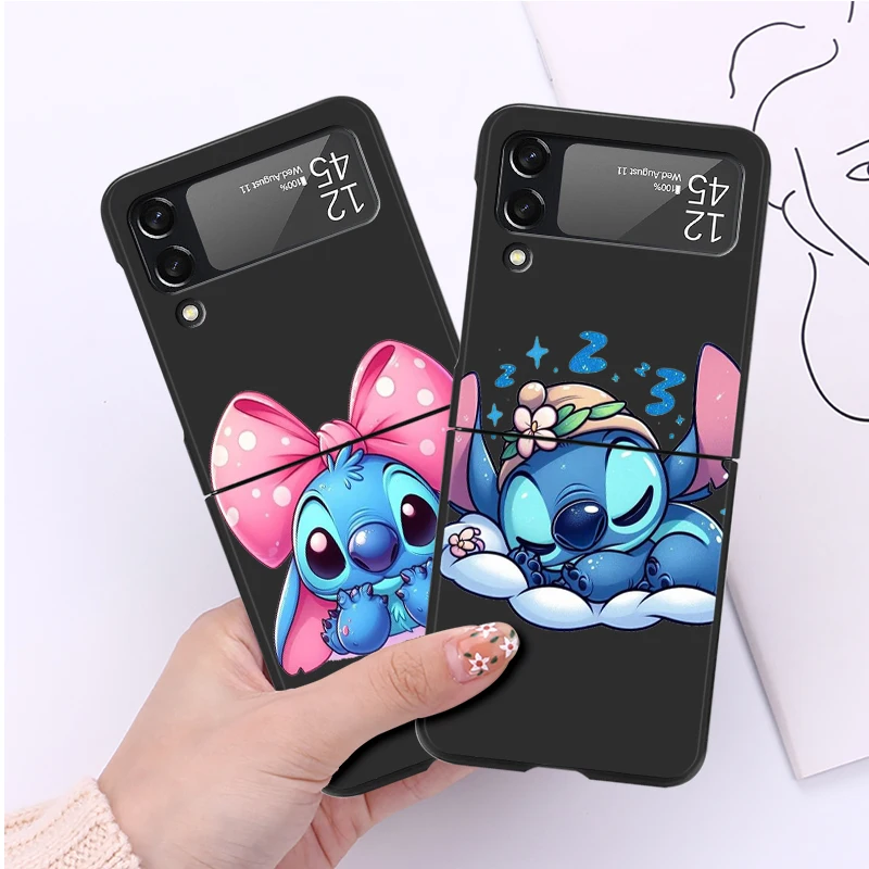 Disney Cute Stitch Case for Samsung Galaxy Z Flip 6 4 3 5 5G Flip Shockproof 6.7 Inches Black Hard PC ZFlip 4 Phone Cover