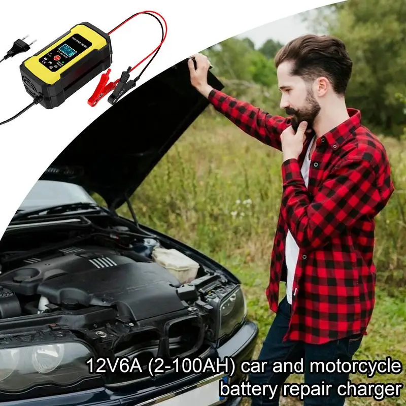 Motorcycle Battery Repair Charger 12V6A Smart Car Battery Charging Repair Device 4Ah-100Ah Automotive Battery Repair Supplies