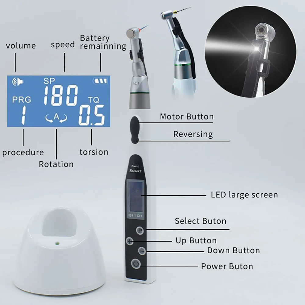 QI101 Dental Endo Motor Wireless 9 Program with LED Endodontic Instrument Root Canal Apex Locator Rotary Motor