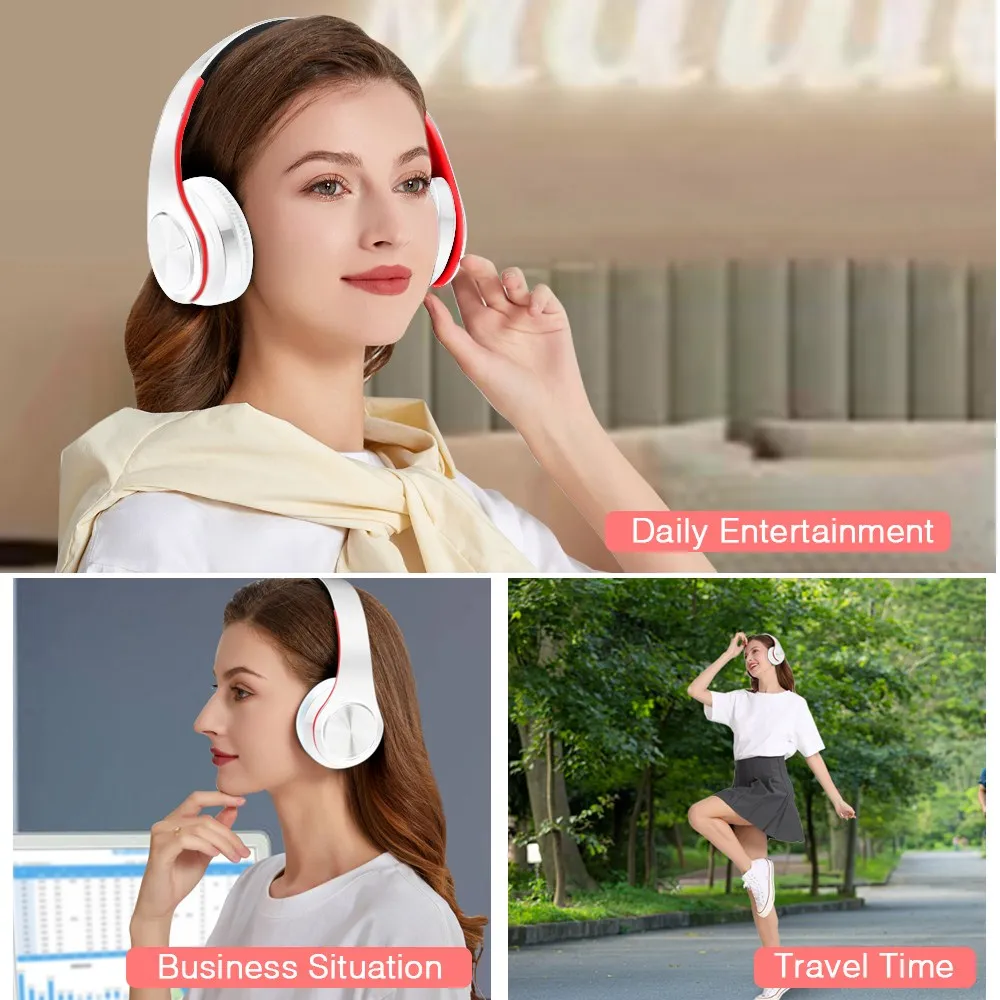 Écouteurs sans fil bluetooth, oreillettes stéréo, pliables, pour le sport, avec microphone, mains libres, lecteur MP3