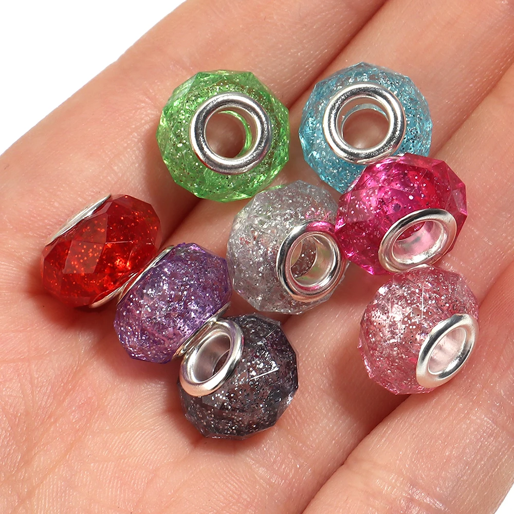 20 Stück 14mm Glitzer-Facetten-Harzperlen Muranos Großloch-Abstandsperlen für DIY Armband Halskette Schmuckherstellung Zubehör – Detail 5