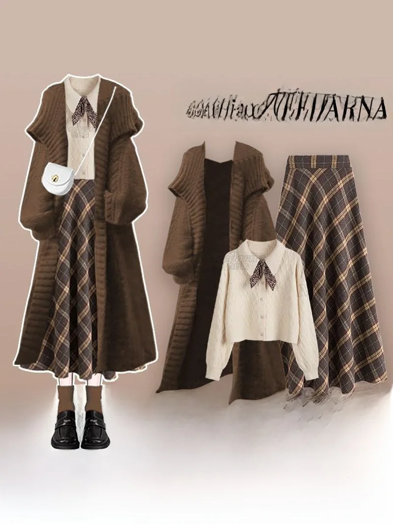 

Лесткая футболка с высокой талией, вязаный комплект, мягкое пальто, свитер, утягивающая универсальная юбка, брюки, ансамбль для женщин