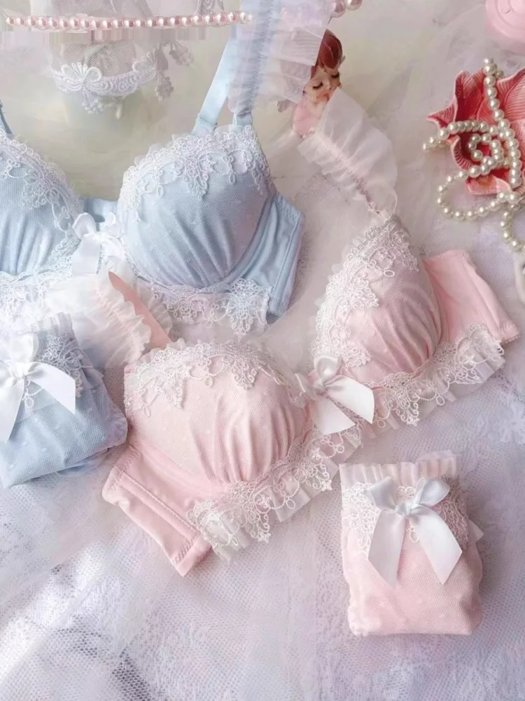YUQI Sexy japanisches süßes BH-Set, G-Cup, große Körbchen, Damen-Bügel, schwere Spitze, dünne Körbchen, Komfort, reine und sinnliche Dessous, Push-up