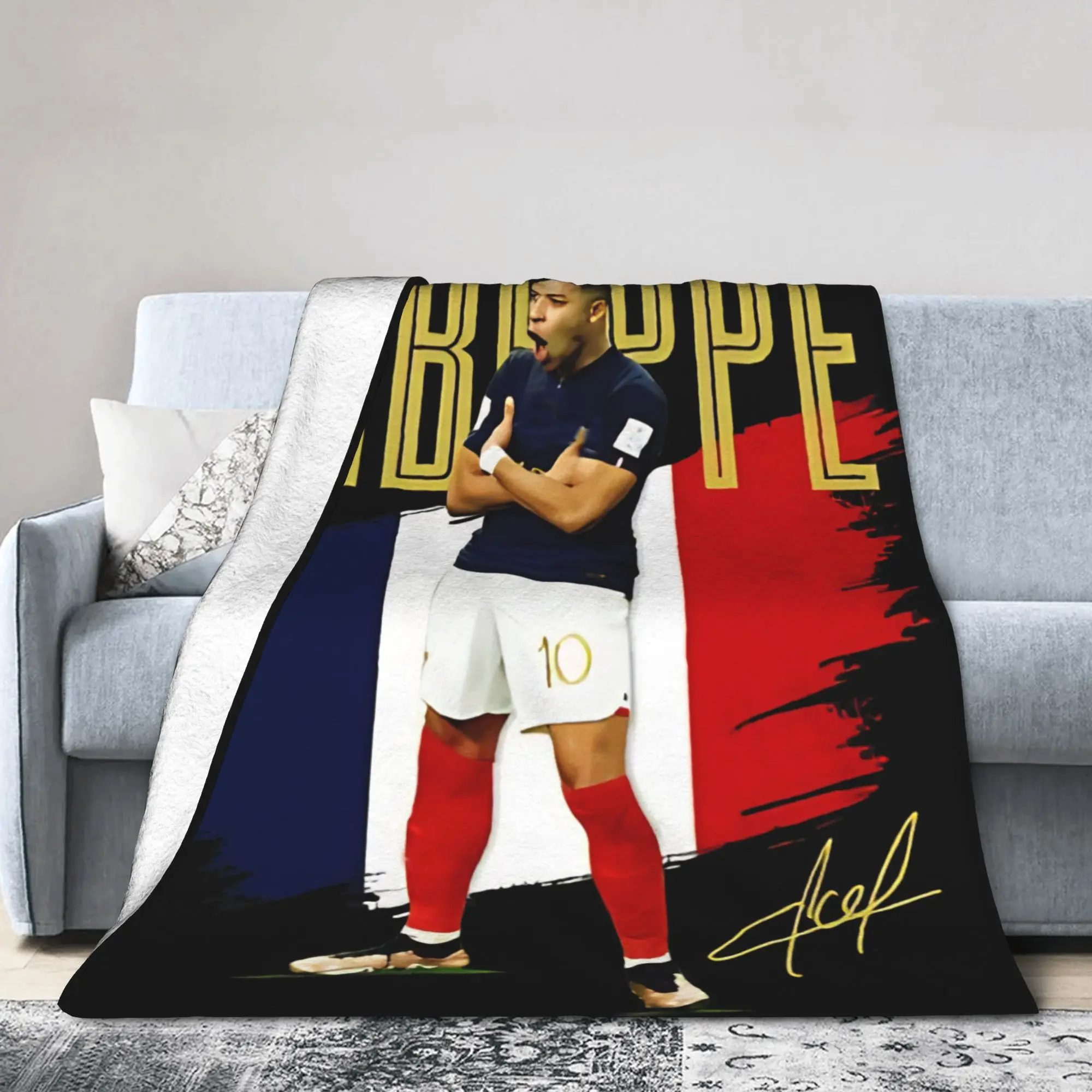 Mbappes France Football Fleece Blankets  Funny Throw Blankets for  Sofa Bedding Lounge 125*100cm Plush Thin Quilt
