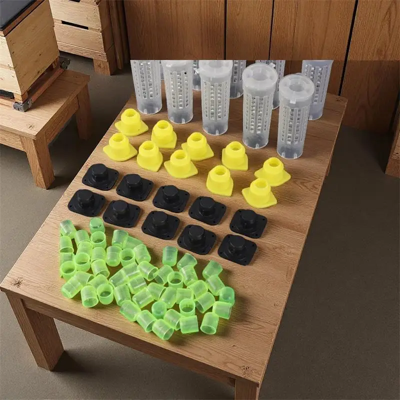 1 Juego de Jaulas para Apicultura, Sistema de Cría de Reinas, Caja Atrapa Abejas de Plástico, Copas para Células, Kit Completo, Herramientas y Suministros de Apicultura