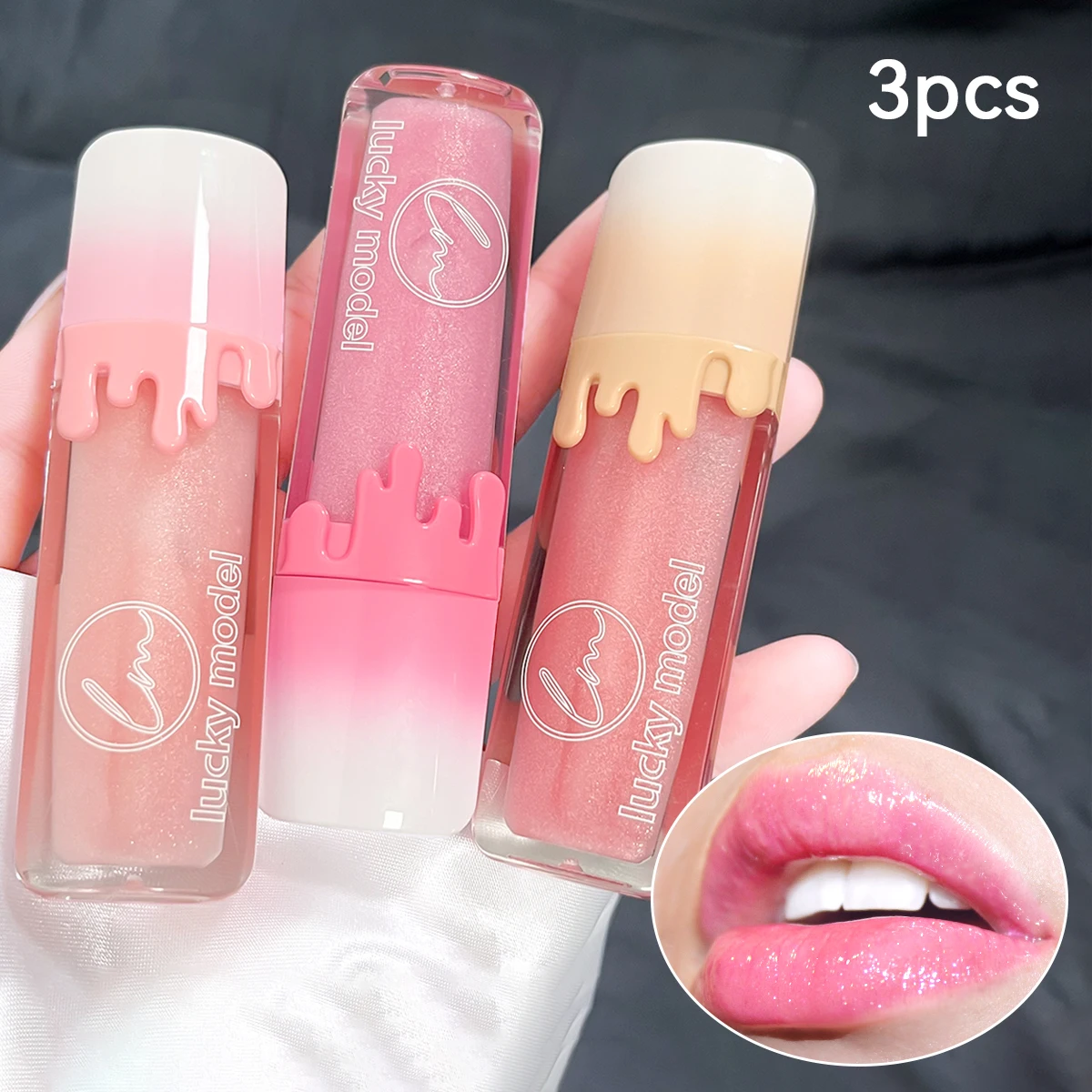 3 Pieces Fruit Mirror Color Changing Lipstick Lip Glaze Set Nourish Moisturize Brightening Protect Lips and Fade Lip Gloss