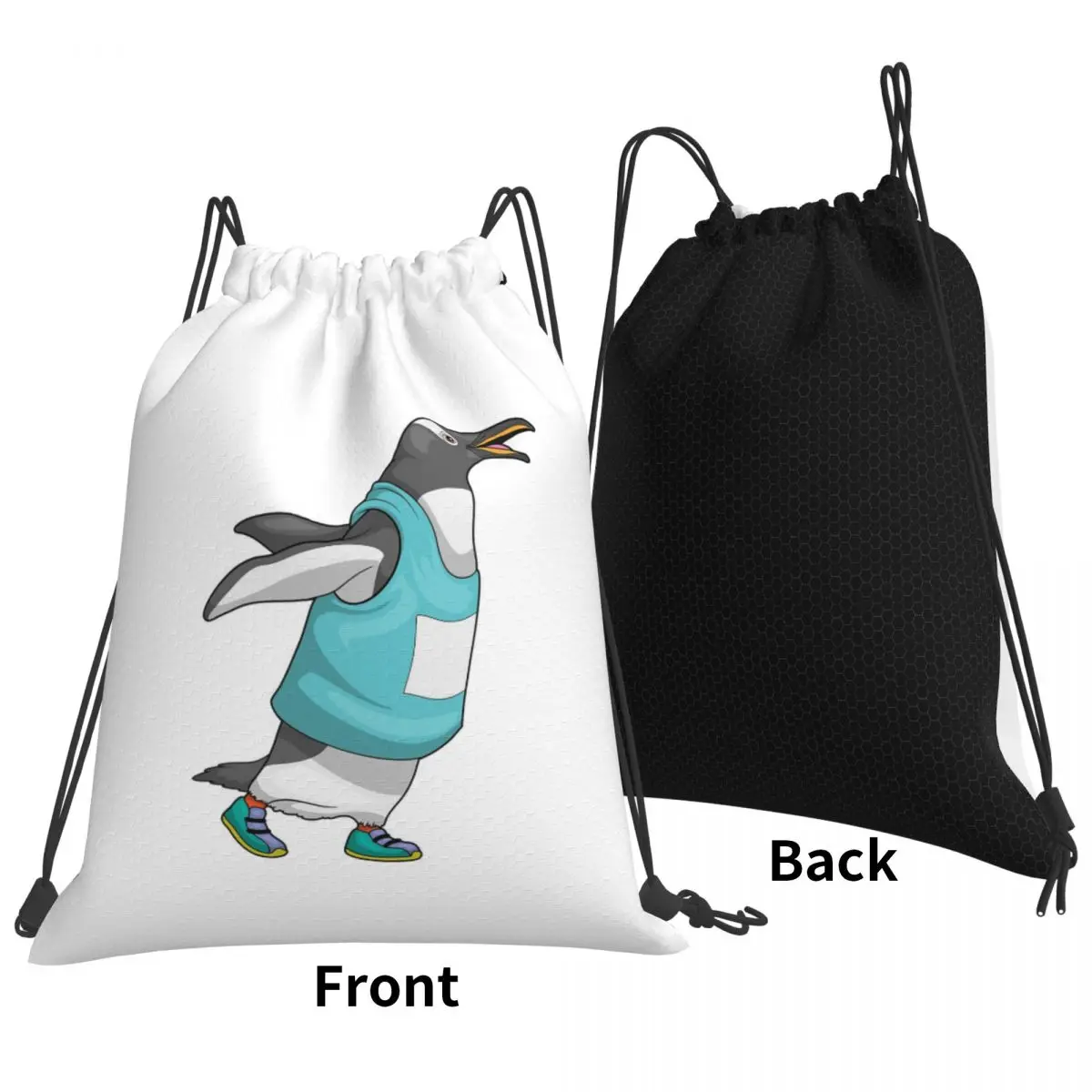 Penguin Runner Running Sports Backpacks Multi-function Drawstring Bags Sports Bag Book Bags for Travel School