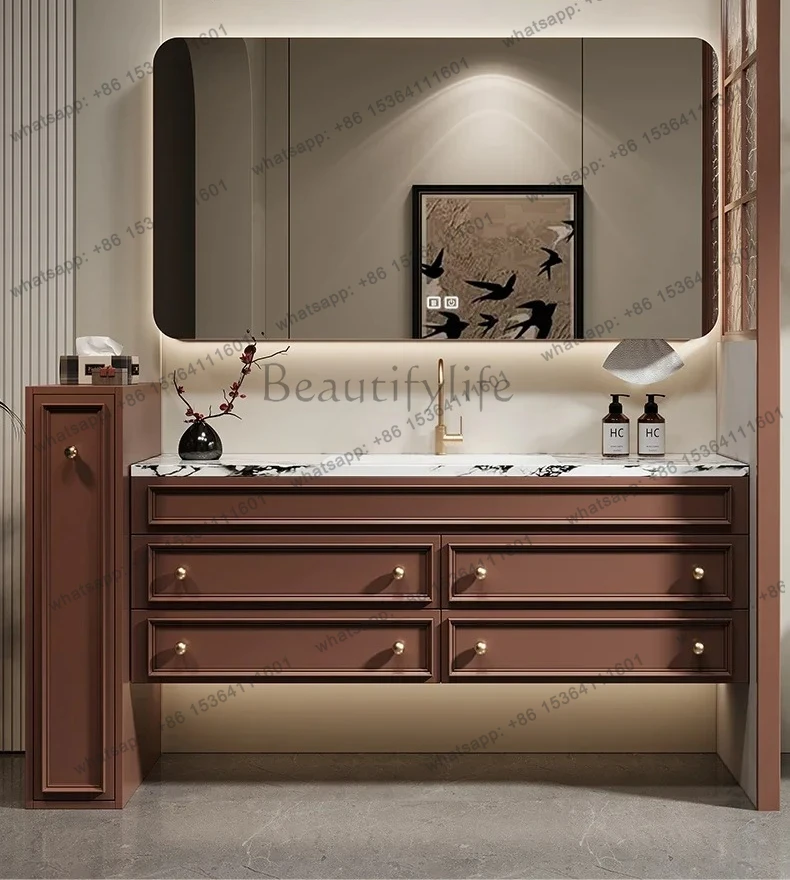 

Новая комбинация шкафов для ванной комнаты из китайского дуба, умывальник из каменной плиты, лицевой умывальник, умывальник, настройка ванной комнаты