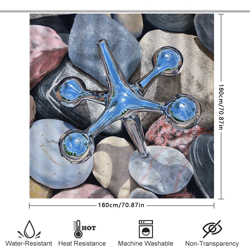 الحمام ديكور دش الستار نسيج مقاوم للماء طباعة شلال الأحجار ديكور المنزل الحديثة الأزرق الكروم تصفيح ثلاثية الأبعاد الطباعة با