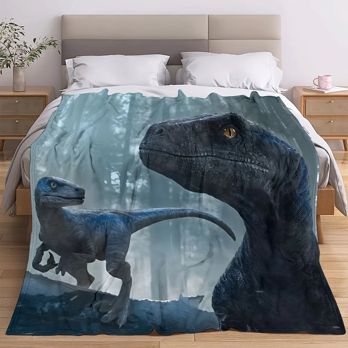 Manta con Estampado de Dinosaurios Jurásicos para Niños, Decoración de Dormitorio, Diseño de Raptor Adorable, Manta de Felpa Suave y Acogedora, Regalo para Niño