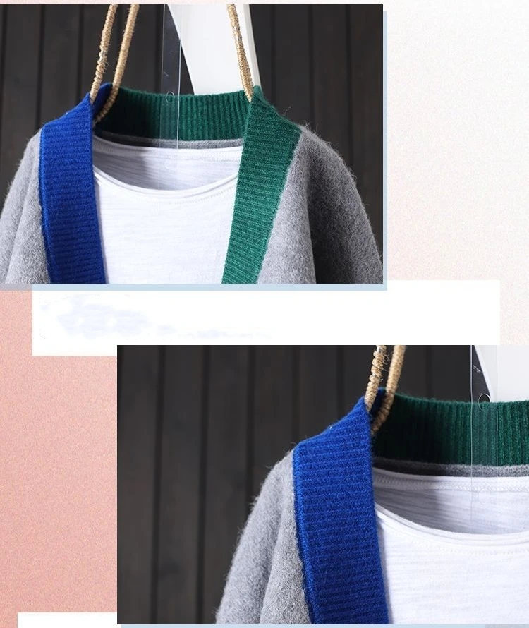 Cardigan Fall 2025 New 가디건 Colorful Striped Loose-Sleeved Contrast Knit Blouse For Women Casual Thick Buttoned Sweater Coat