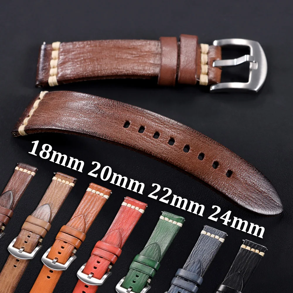 

Stitching Calfskin Watch Band 18mm 20mm 22mm 24mm Vintage Brown Red Cowhide Strap Quick Release Wrist Belt for Panerai for Seiko
