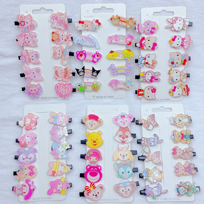 

10Pcs Set Sanrioed Kawaii Hello Kittys Cinnamoroll Kuromi MyMelody Hairpin Anime Girly Heart Hair Accessories Suitable Gift Girl