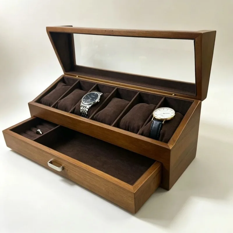Solid Wood Watch Box Dustproof Large Capacity Watch Boxes Multifunctional Double Layer Watches Organizer Case Luxury Gift Cases