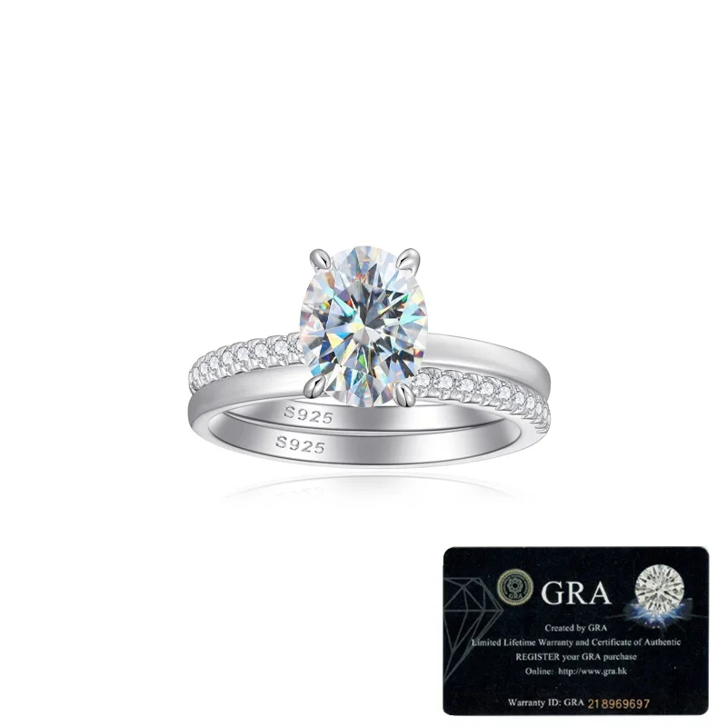 Hot selling 100% S925 sterling silver pigeon egg 7 * 9 moissanite ring silver ring women's layered ring set wedding jewelry