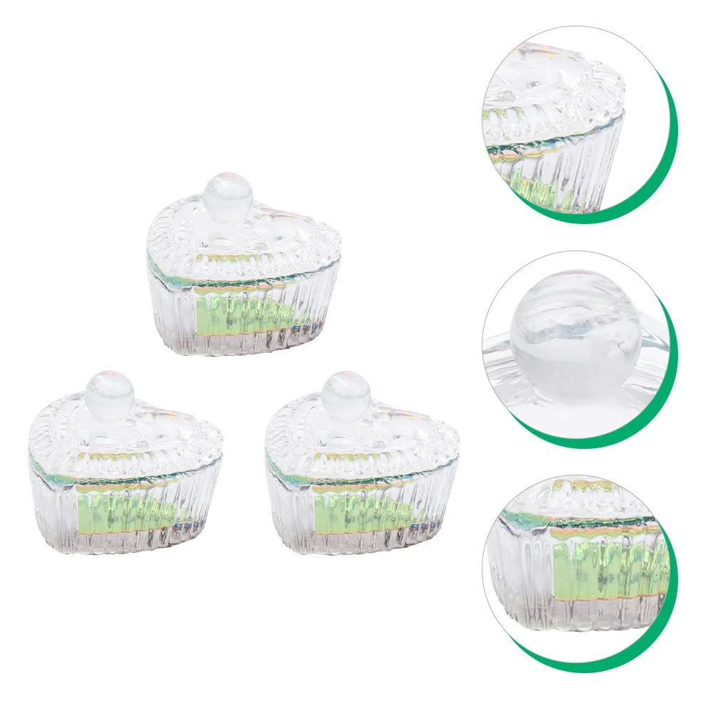Copo de vidro para arte em unhas, 3 peças, elegante, tigela de pó para manicure, copo de limpeza compacto para mistura de esmalte e caneta, uso de lavagem
