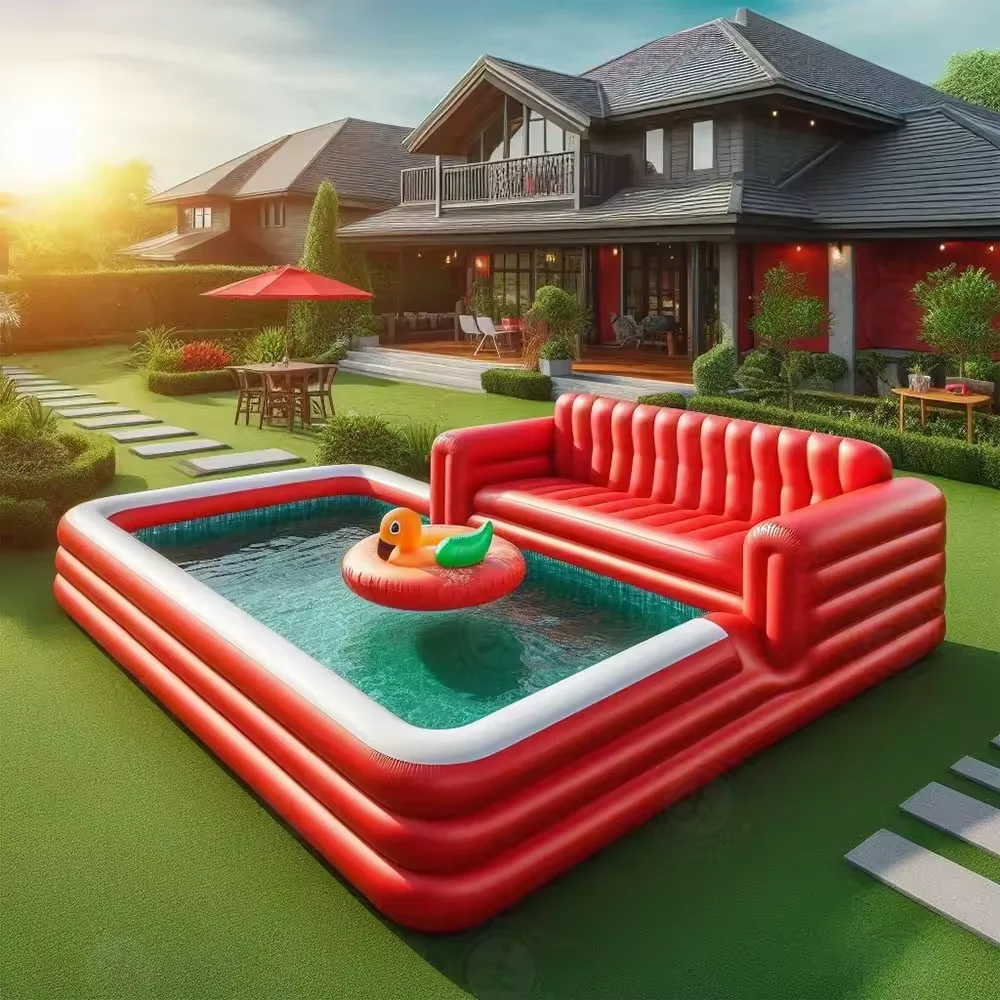 Large Blow Up Inflatable Swimming Pool Double Water Resistant Durable Outdoor Backyard Inflatable Sofa Shape Pool For  Relaxati