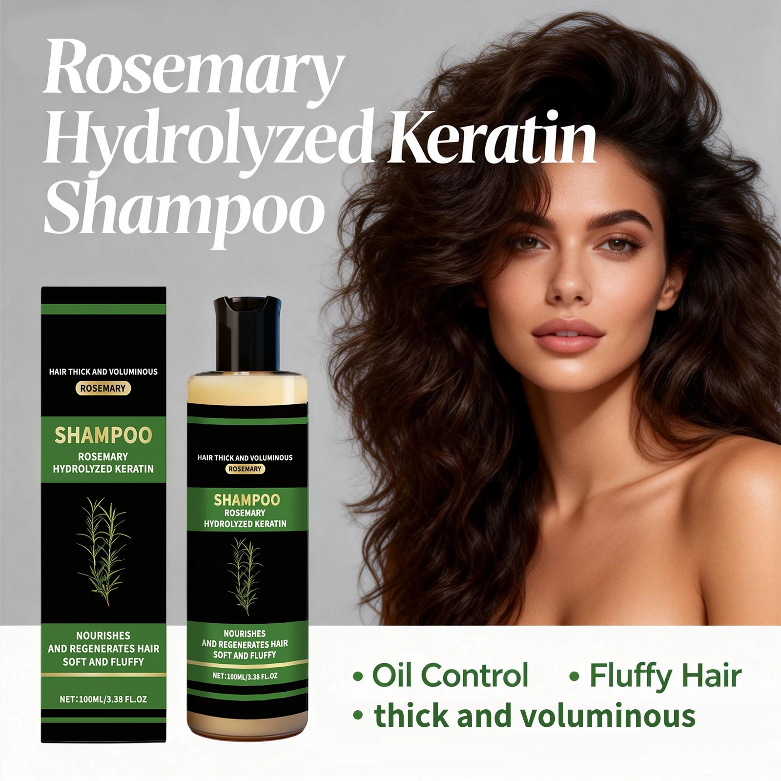 Rosemary Hydrolyzed Keratin Shampoo Promote Hair Thick and Voluminous Reduce Hair Breakage Oil Control Nourish Repair Hair Care