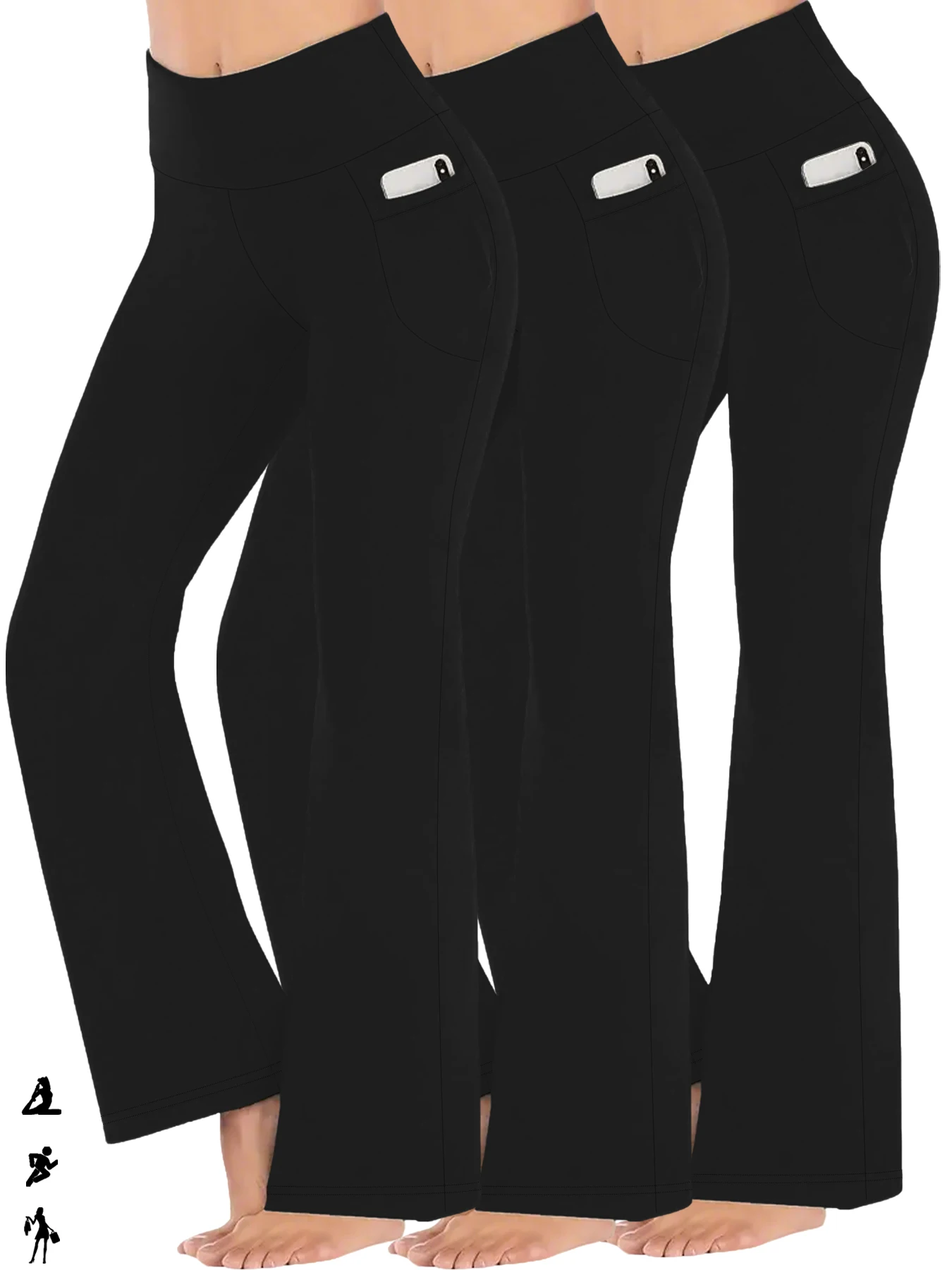 

3 Pack Women's Super Soft Flare with Pockets High Waisted Tummy Control Workout Yoga Push Up Gym Fitness Leggings Bell Bottoms