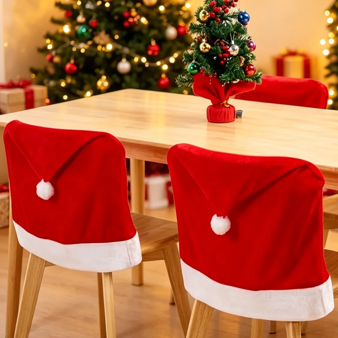 1-12PCS Santa Claus Hat Chair Covers Christmas Chair Back Covers Festive Dining Table Decoration Holiday Party Home Decor