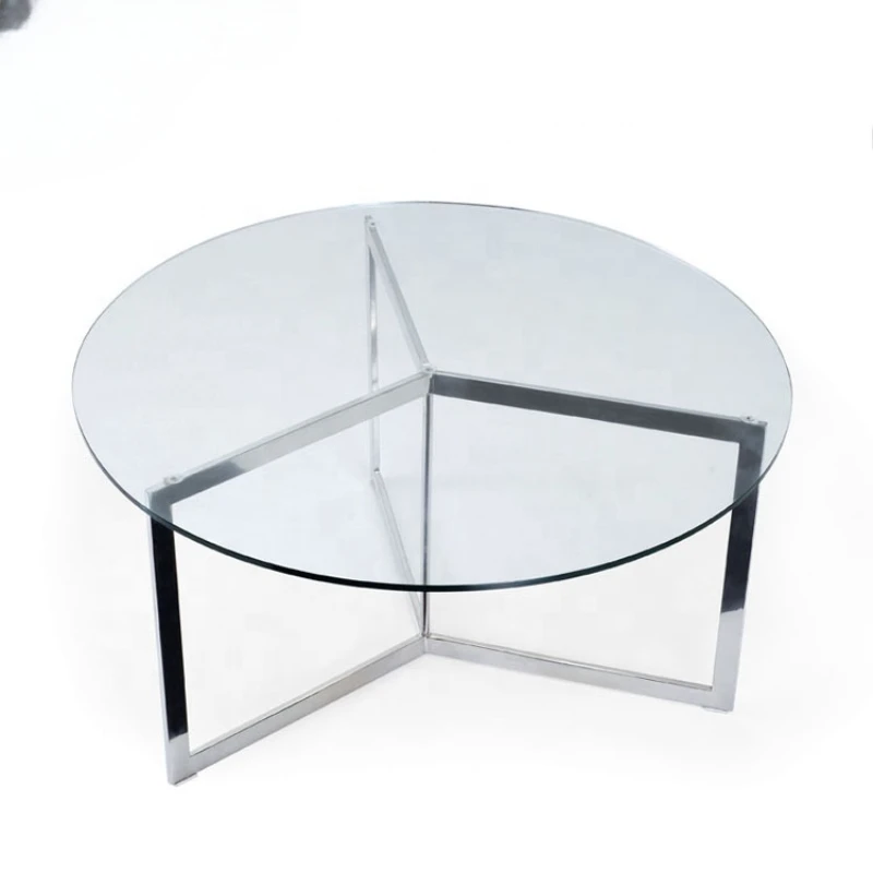 T-006C# Modern Round clear glass coffee table with stainless frame