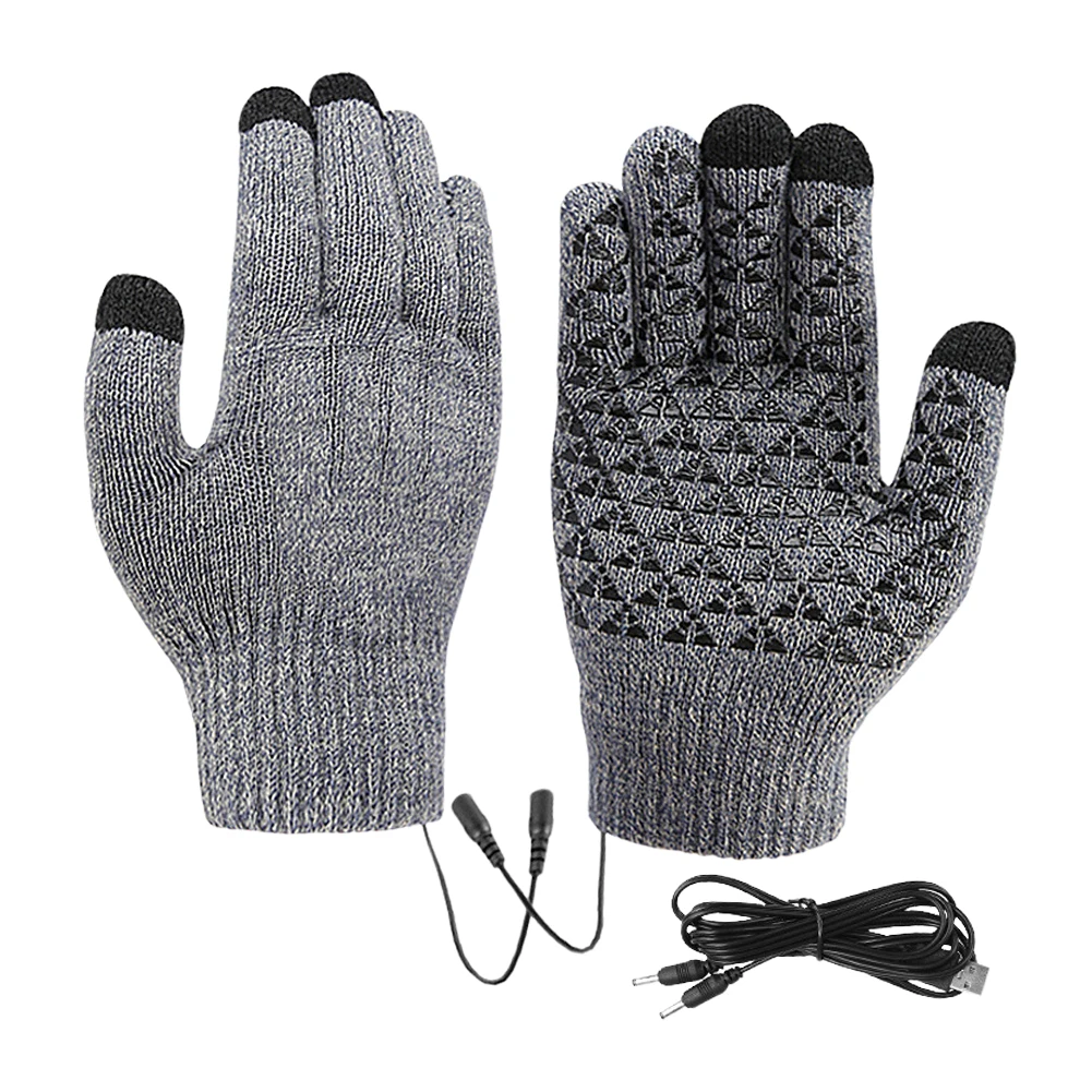 USB Heated Knitted Gloves Touch Screen Gloves Non-Slip Thermal Knitting Mitts Thicken Winter Cycling Gloves for Outdoor Sports