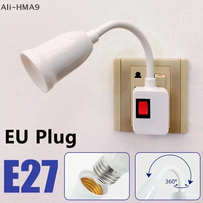 

E27 Direct Plug In Swivel Head E27 Socket Bulb Holder With Switch EU Plug LED Table Lamp Stainless Steel Hose Steering Lever
