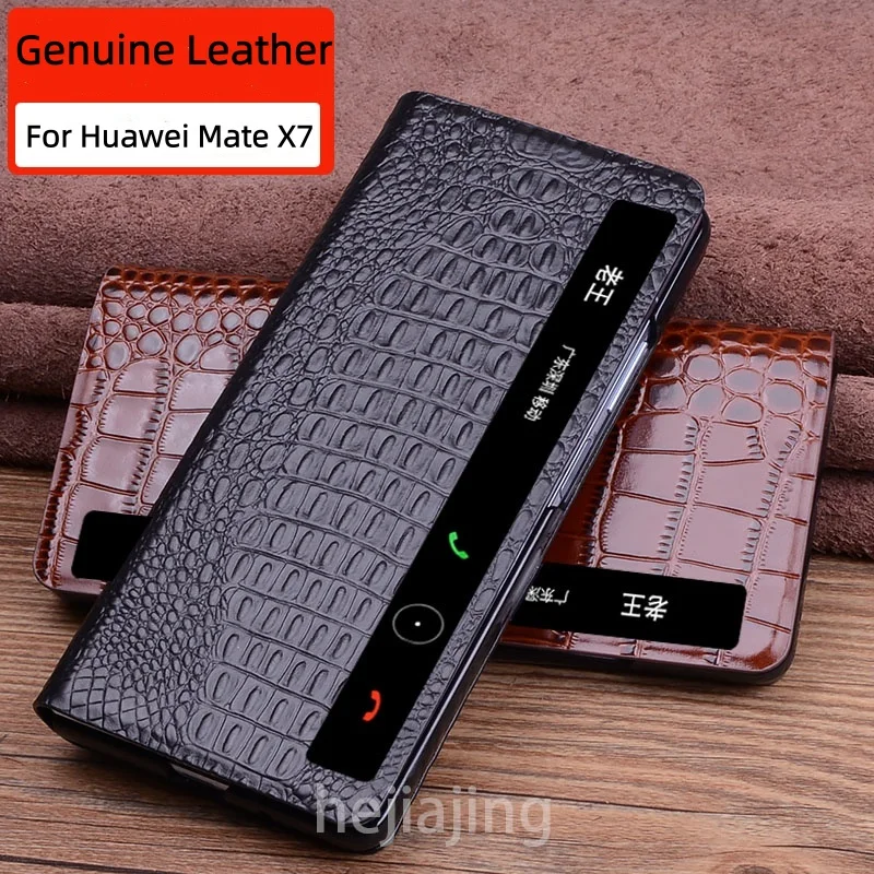 

Чехол из натуральной яловой кожи крокодила для Huawei Mate X7, противоударный деловой чехол