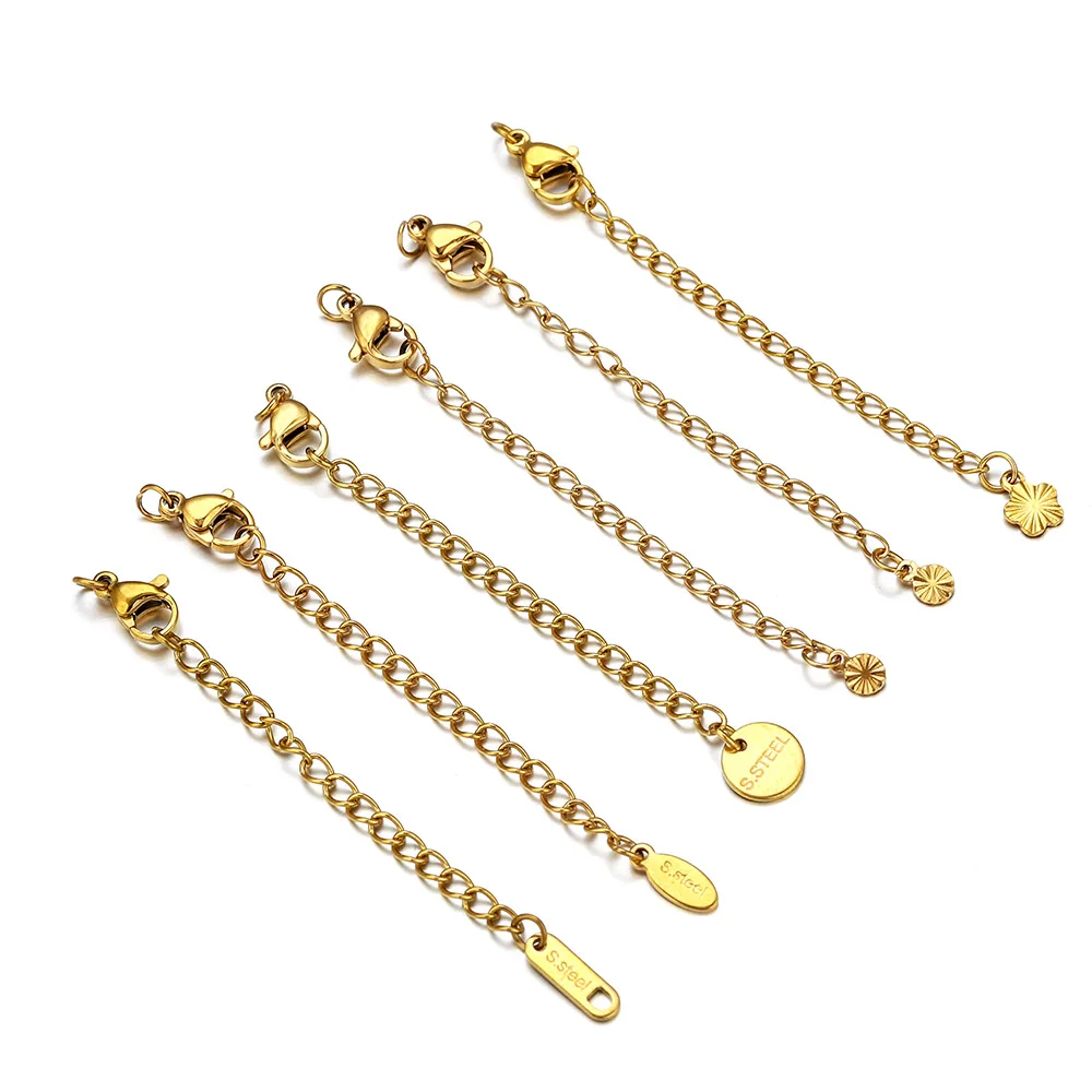 

10pcs Stainless Steel Tail Extension Chains with Lobster Clasps Gold Plated for DIY Jewelry Making Necklace Bracelet Accessories