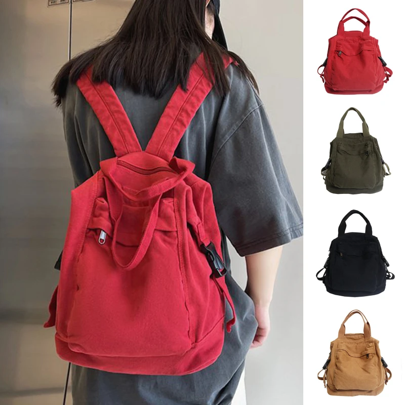 Women Backpack Canvas Girl Fabric School Bag canvas College Student Vintage Female Laptop Bag Travel Kawaii Ladies Backpack